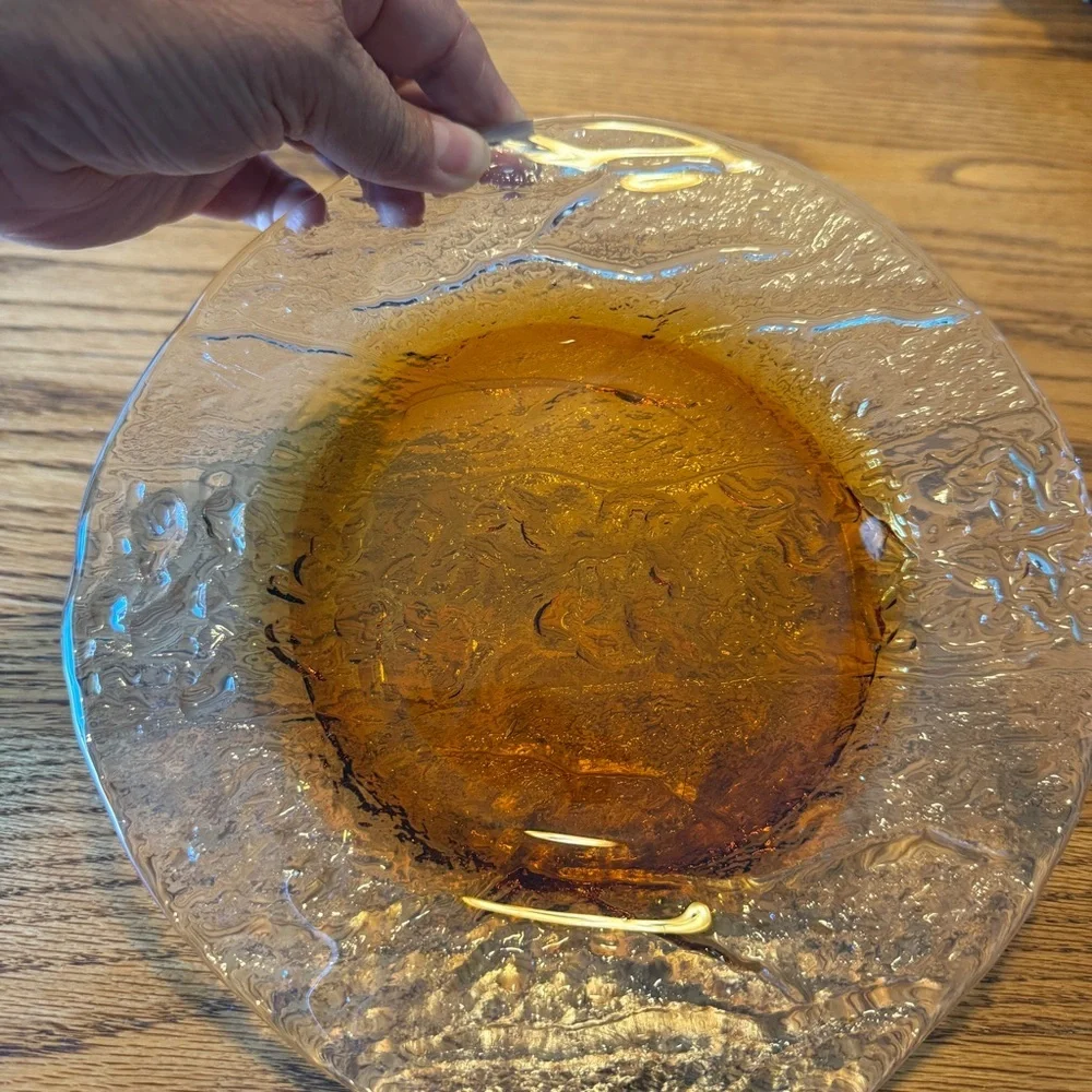Vintage 1960s DANISH MODERN SWEDISH SCANDO 8.5" ART GLASS PLATE Amber Textured - Picture 2 of 11